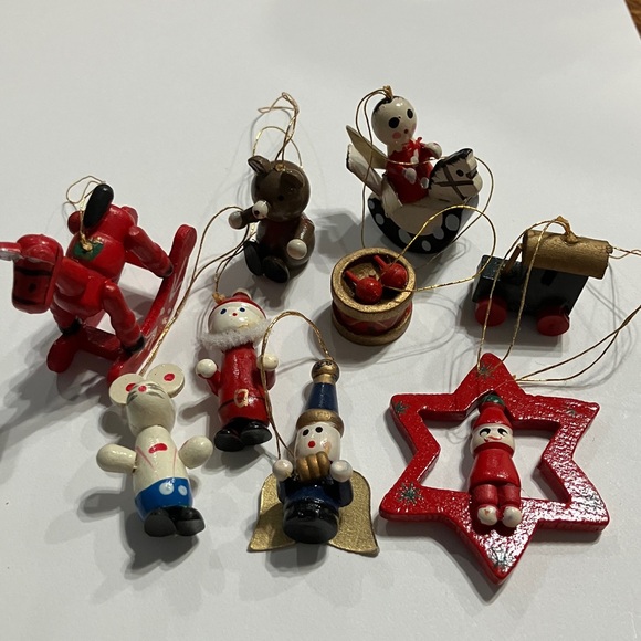 Other - Vintage Wooden Christmas Ornaments Set of 9